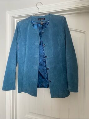 Dialogue Teal Suede Button-Front Jacket - Women's